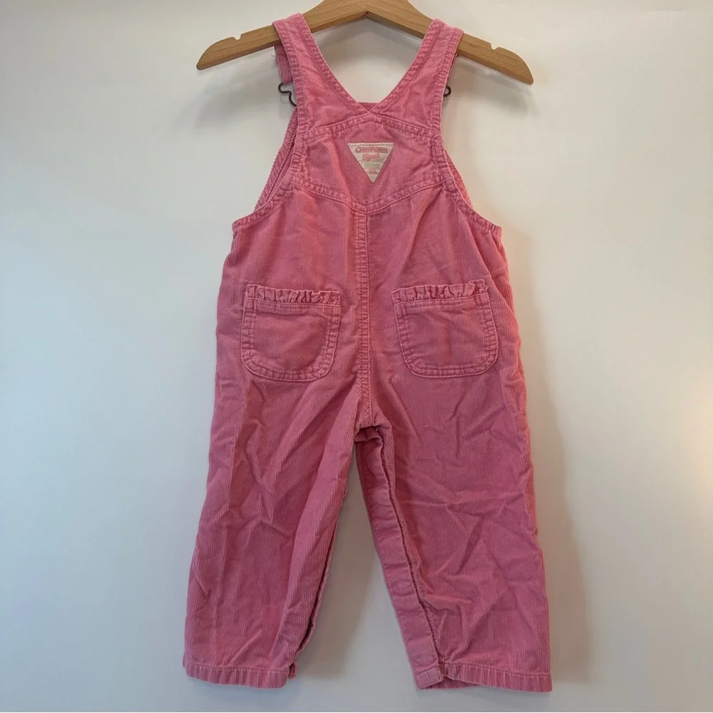 VTG Oshkosh B’Gosh 12 Month Pink Corduroy Vestbak Overalls Embroidered Floral‎